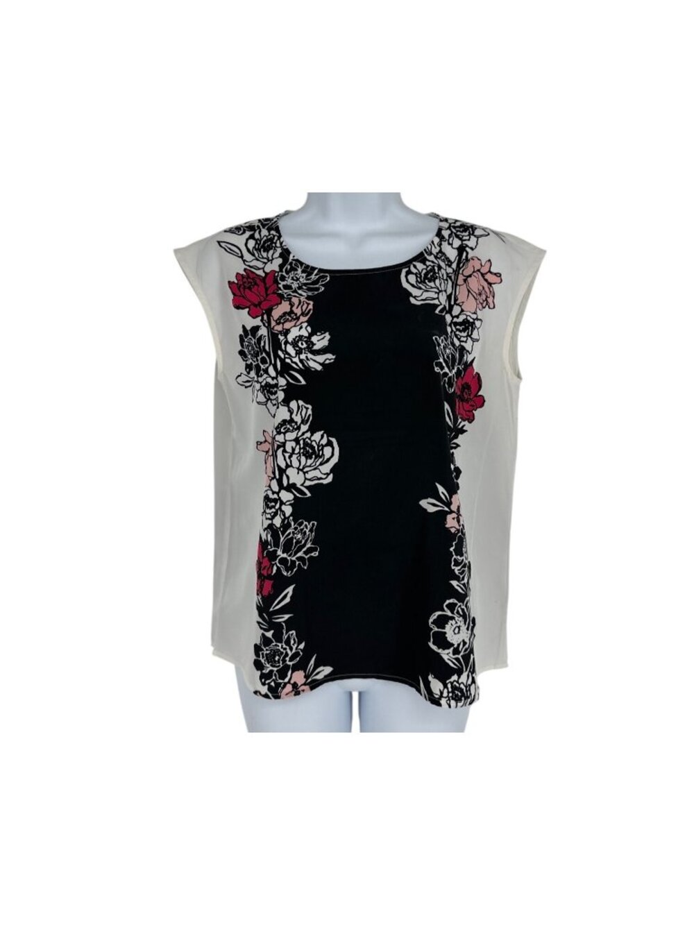Talbots Sleeveless Black Floral Print Keyhole Back Blouse Size Petite S